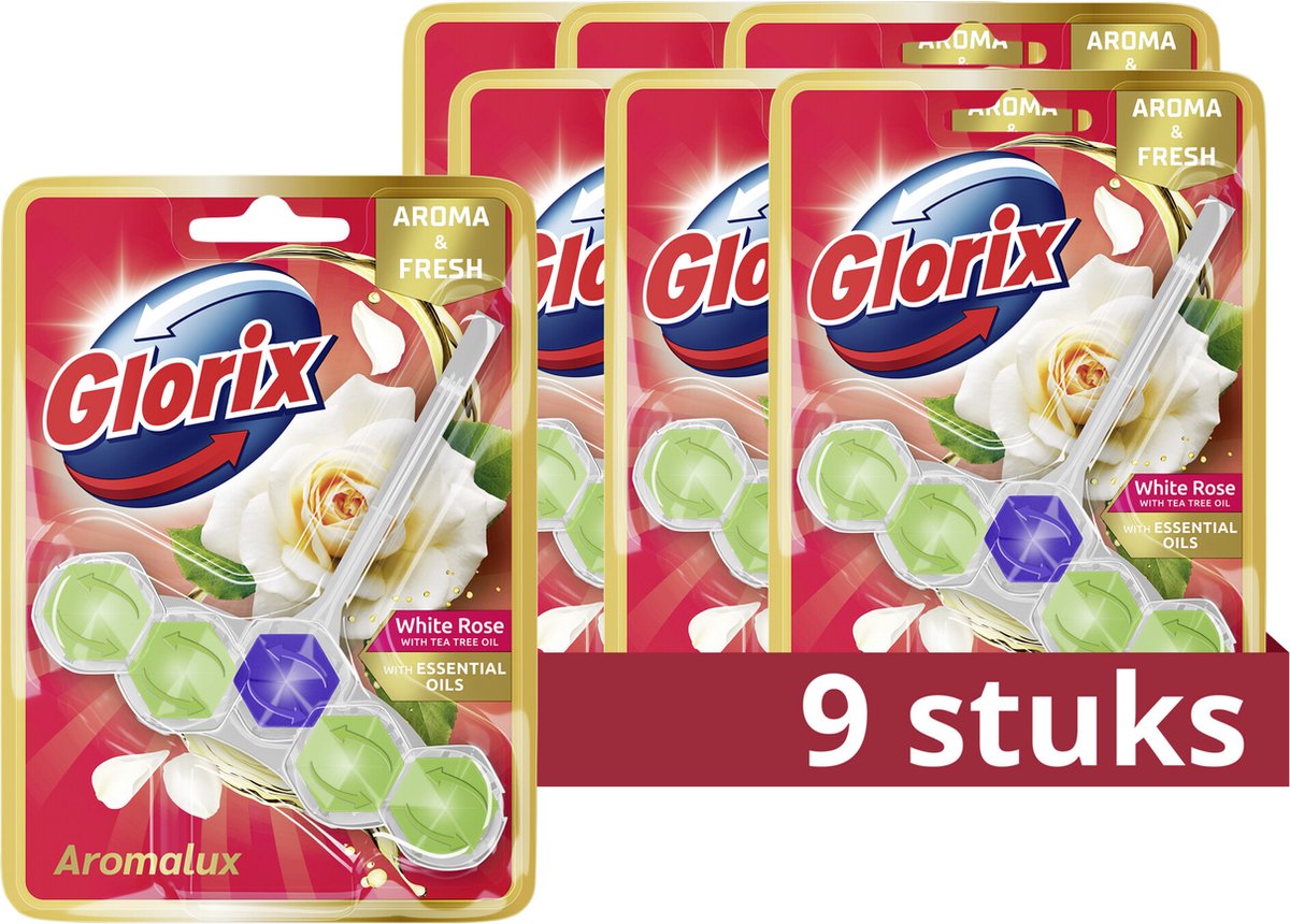 Glorix - Toilettensteine - Weißes Rosenteebaumöl - 9 Stück - Vorteilspackung