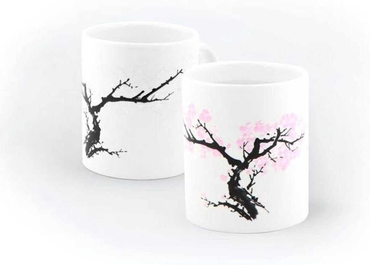 Kikkerland Blütenbecher (durch Hitze verfärbend) – magischer Becher – kann die Farbe ändern – schwarzer Baum – rosa Blütenbaum – Kirschblüte – Japanisch – Sakura
