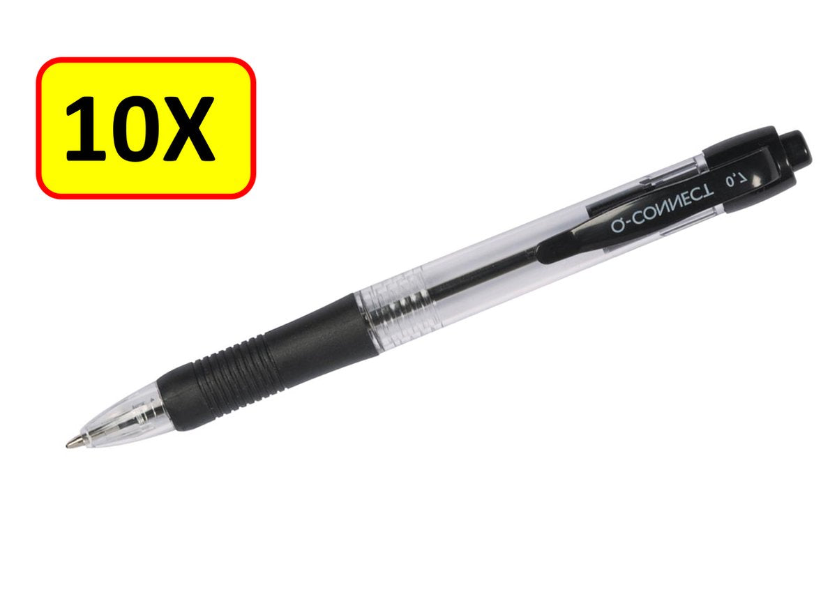 Q-connect 10 x Kugelschreiber – einziehbar – 0,7 mm – mittlere Spitze – Schwarz