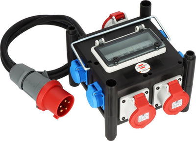 Brennerstuhl Kompakt-Gummistromverteiler Gummiverteiler (2m Kabel, 2x CEE 400V 16A, 1 x CEE 400V 32A, 4x 230V 16A, Baustelleneinsatz und dauerhafter Außeneinsatz, Made in Germany)