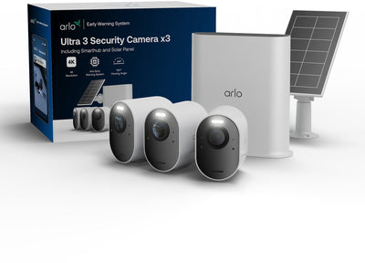 Arlo Ultra3 4K-Überwachungskamera + Solarpanel – 3-Kamera-Set (inkl. Smart Hub)