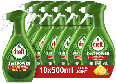 Dreft 3in1 Powerspray für Geschirr und Küche – Fettentferner – Zitronenduft – 10 x 500 ml