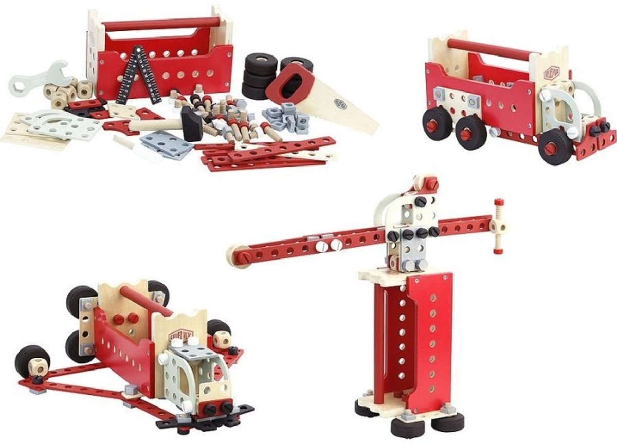Vilac Holz-Werkzeugkasten, wendbare Werkbank, Spielzeugset.