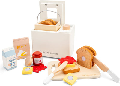 New Classic Toys ® Holzspielzeug-Brotbackautomat – 17-teiliges Spielset inklusive Schneidebrett, Brot, Füllzubehör – Backspielzeug für Kinder – FSC – Rollenspiel-Küchenspielzeug – ab 3 Jahren