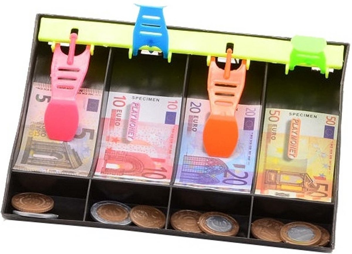 Johntoy Kassenschublade mit Spielgeld 120-teilig – Registrierkasse – Spielzeuggeld – Spielzeug Jungen – Spielzeug Mädchen – Schuhgeschenk – Registrierkasse – Registrierkasse Spielzeug – Schuhgeschenk Junge – Spielzeugladen