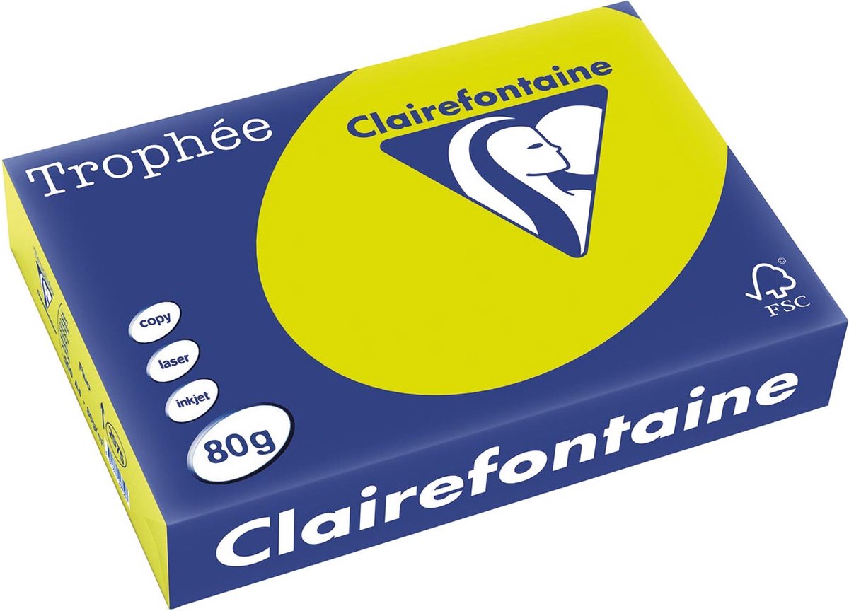 Clairefontaine Trophäe intensiv, farbiges Papier, A4, 80 g, 500 Blatt, fluoreszierendes Grün