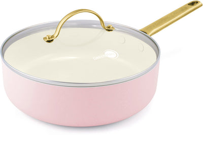 Greenpan Padova rosa Keramik-Induktionsbratpfanne mit Deckel 24 cm – PFAS-frei – Induktionsbratpfanne – ofenfest bis 200 °C – spülmaschinenfest – Edelstahlgriff – mit Deckel – rosa