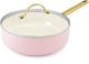 Greenpan Padova rosa Keramik-Induktionsbratpfanne mit Deckel 24 cm – PFAS-frei – Induktionsbratpfanne – ofenfest bis 200 °C – spülmaschinenfest – Edelstahlgriff – mit Deckel – rosa