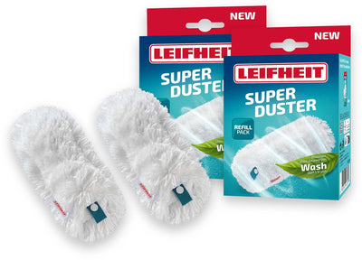 Leifheit Super Duster Staubwedel m Nachfüllung – Mikrofaser – 50-fach waschbar – Set mit 2 Ersatztüchern