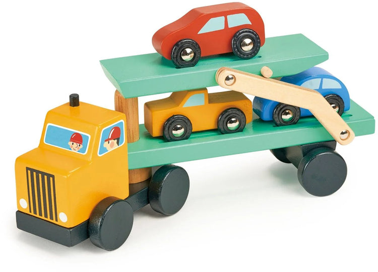 Mentari-Fahrzeuge – Autotransporter mit 3 Autos – 25x7x13cm – Holz – 3 Jahre
