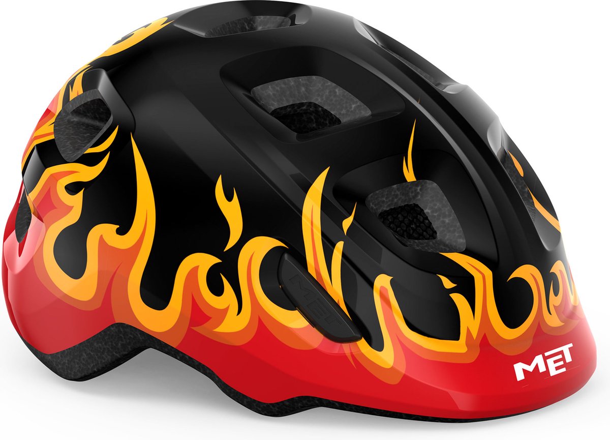 Mit Hurra Kinderhelm - Kinderfahrradhelm - Größe xs s (46-52cm) - schwarze Flammen glänzend