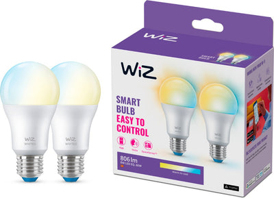 Wiz-Lampe im 2er-Pack – warmes bis kühles weißes Licht – intelligente LED-Beleuchtung – E27-Fassung – 60 W – matt – WLAN
