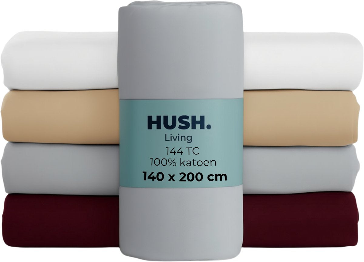Stille. Living Hush Living Spannbetttuch 100 % Baumwolle, 144tc, flexibel und atmungsaktiv – rundum elastisch – 140 x 200 + 30 cm – hellgrau