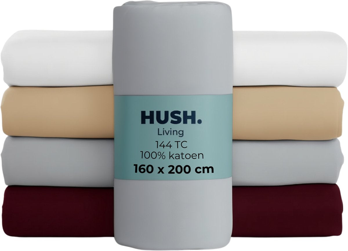 Stille. Living Hush Living Spannbetttuch 100 % Baumwolle, 144tc, flexibel und atmungsaktiv – rundum elastisch – 160 x 200 + 30 cm – hellgrau