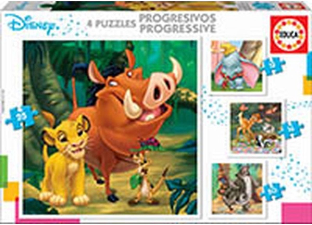 Educa - 4 Puzzles - 9 bis 25 Teile - Disney-Tiere