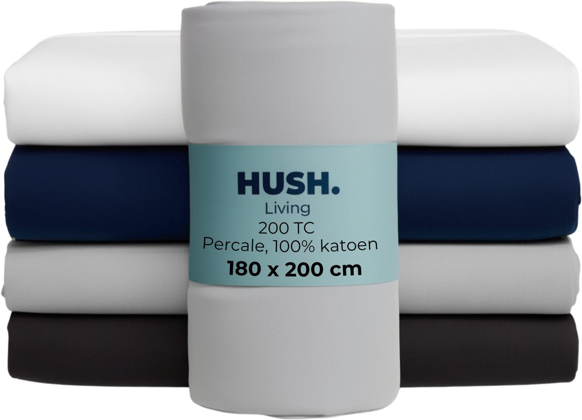 Stille. Living Hush Living Spannbettlaken Perkal – 100 % Baumwolle – 200 tc – extra frisch und kühl – stark und langlebig – rundum elastisch – 180 x 200 + 30 cm – hellgrau