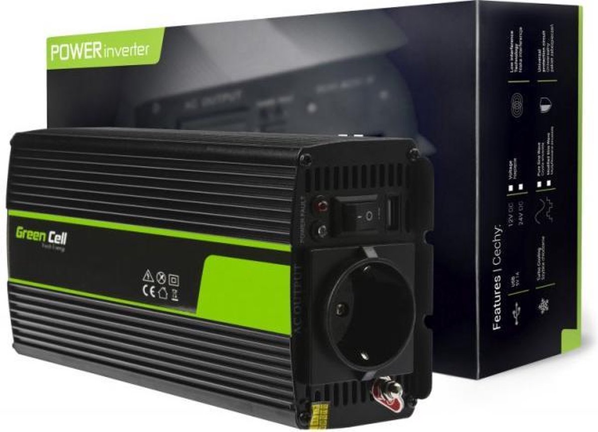 Green Cell 600 W (300 W kontinuierlich) DC 24 V zu AC 230 V mit USB-Wechselrichter-Konverter – reine Sinuswelle