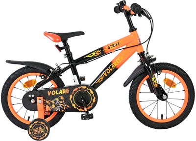 Volare Strike Kinderfahrrad – Jungen – 14 Zoll – Schwarz Orange – zwei Handbremsen
