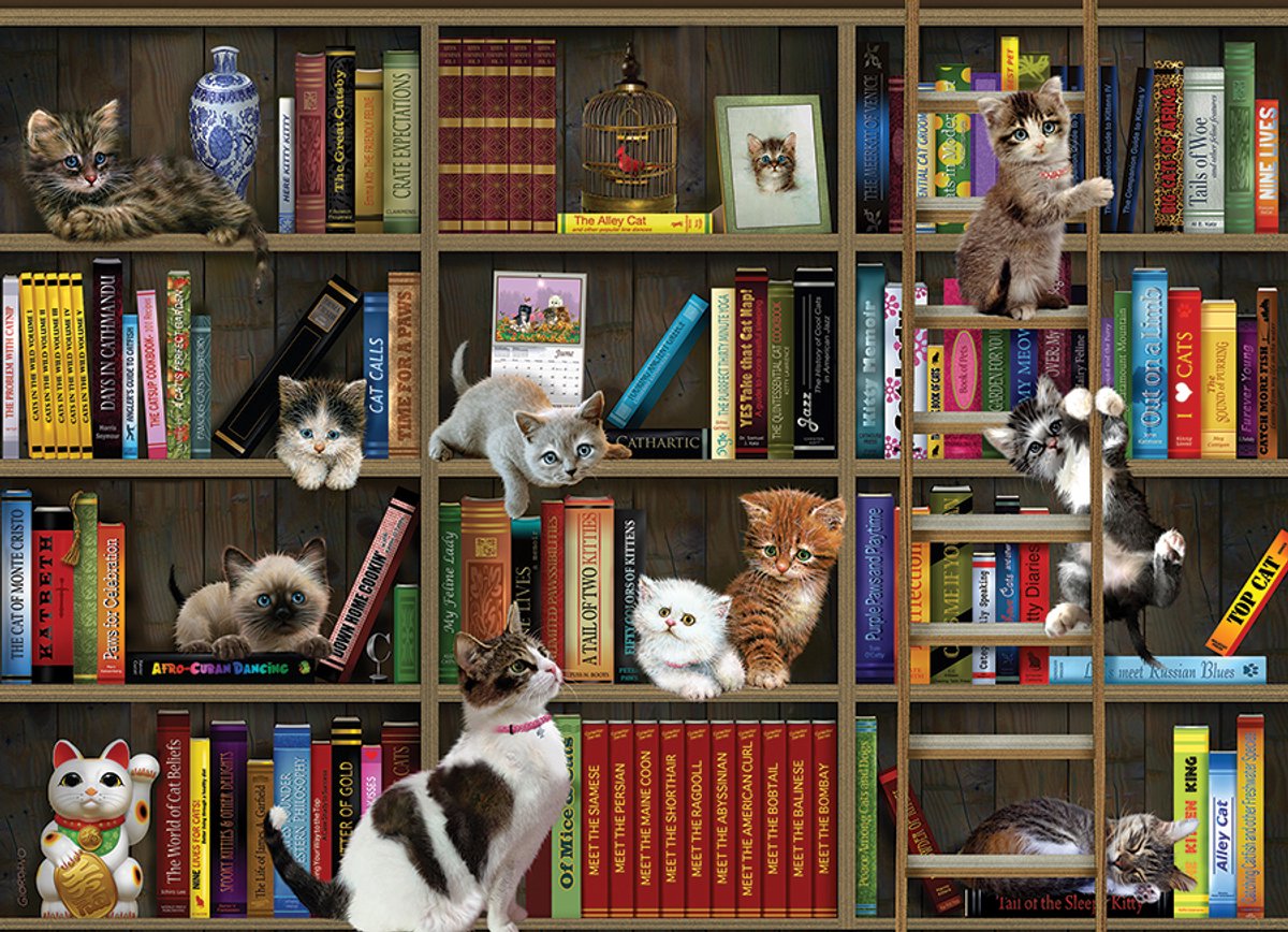 Cobble Hill Puzzle Katzenbibliothek – 1000-teiliges Puzzle.