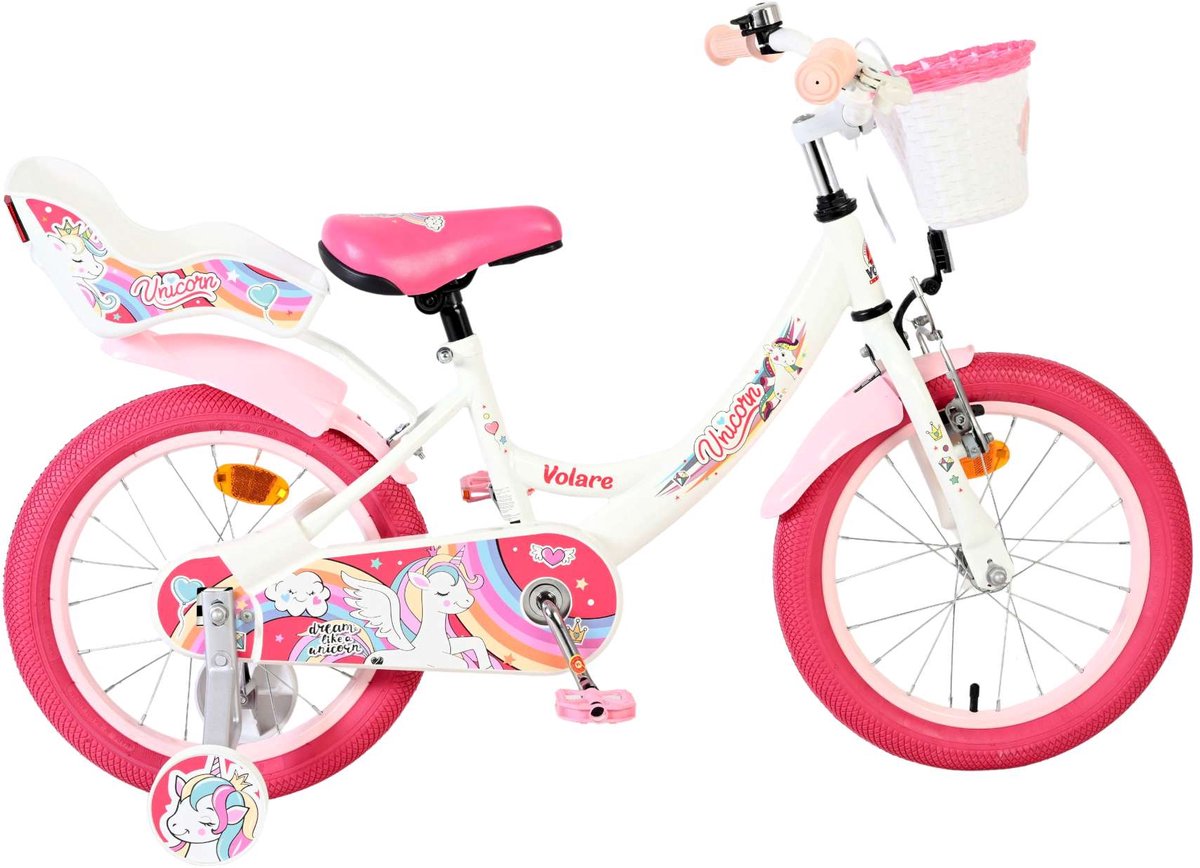 Volare Einhorn Kinderfahrrad - Mädchen - 16 Zoll - Weiß