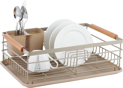 Kinghoff 1800 – Geschirrtrockner – Abtropfgestell – Stahl, Kunststoff, Holz – Beige