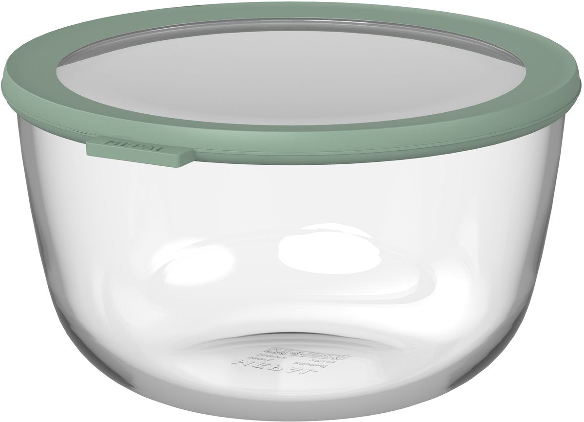 Mepal Lebensmittelbehälter aus Glas rund Cirqula – 3000 ml – Lebensmittelbehälter aus Glas – hitzebeständig bis 550 °C. ohne Deckel – Meal-Prep-Behälter – nordischer Salbei