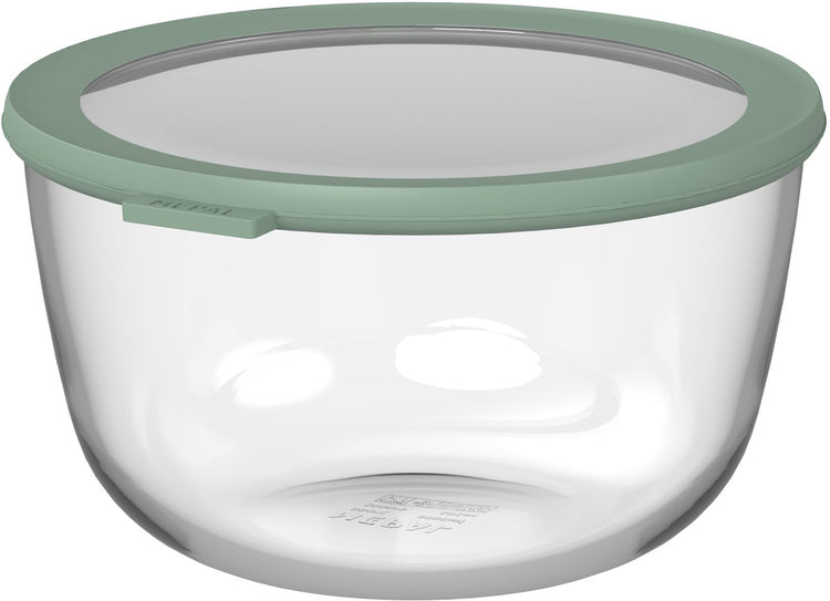 Mepal Lebensmittelbehälter aus Glas rund Cirqula – 3000 ml – Lebensmittelbehälter aus Glas – hitzebeständig bis 550 °C. ohne Deckel – Meal-Prep-Behälter – nordischer Salbei