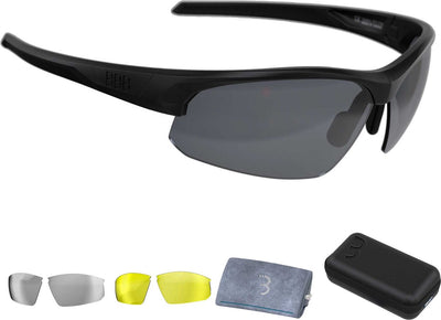 Bbb Cycling Fahrradbrille für Damen und Herren – Fahrradbrille mit 3 Gläsern – Sportbrille mit Überzug – leichte Rennradbrille – mattschwarz – Impress Reiseetui bsg-58t