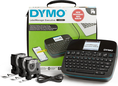 Dymo Label Manager Executive 640 CB tragbares Etikettendrucker-Set mit Tragetasche und 3 Etikettenkassetten | Kompakter Azerty-Etikettendrucker | Bluetooth-USB-Konnektivität | kompatibel mit d1-Etiketten