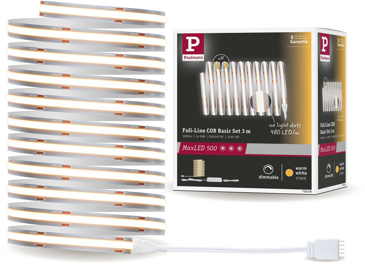Paulmann maxled 500 LED-Streifen Basisset Cob 3m 2700k 19w 500lm m 2700k 36va