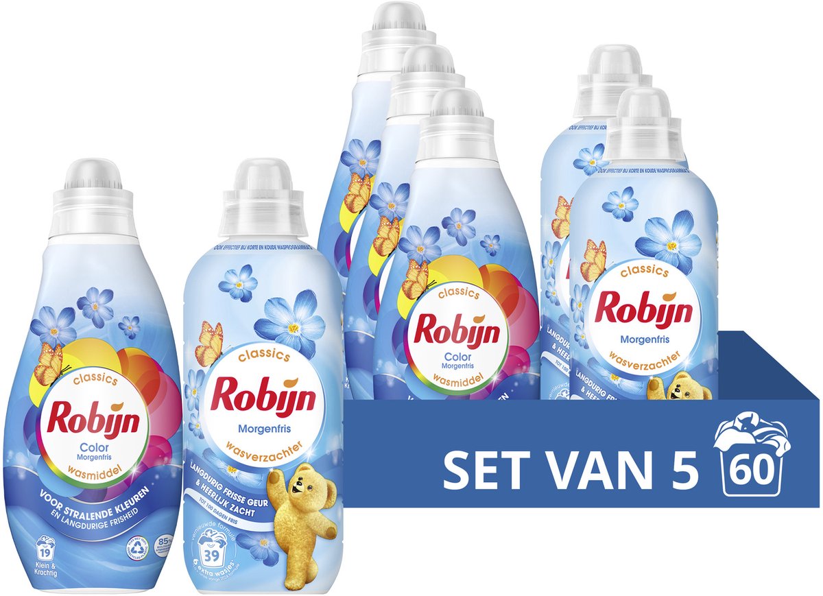 Robijn Perfect Match Waschmittel- und Weichspülerpaket – Morning Fresh – 5 Stück – (60 Wäschen) – Vorteilspack
