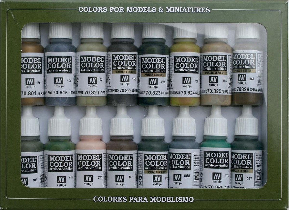 Vallejo Modellfarbenset Deutsche Tarnung 2. Weltkrieg – 16 Farben – 17 ml – 70114