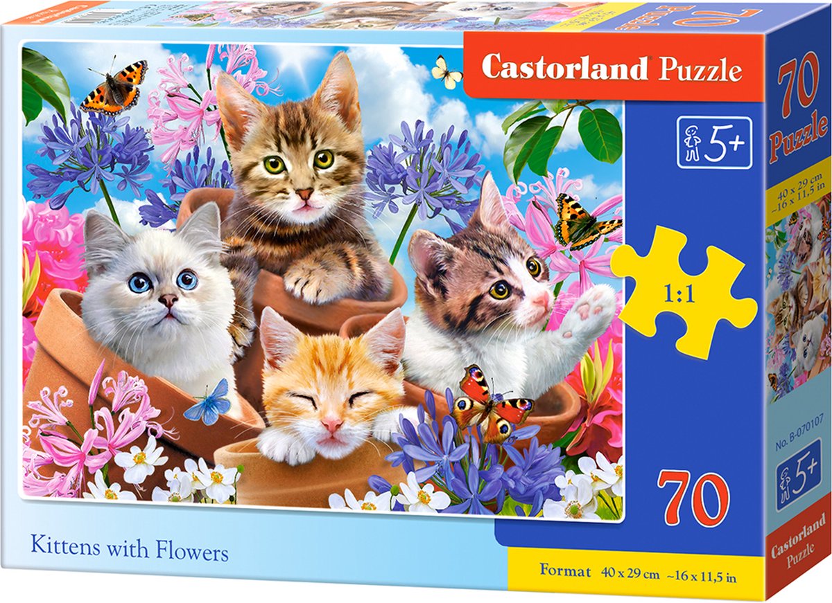 Castorland Kätzchen mit Blumen – Puzzle – 70 Teile – Katzen – Premium-Qualität