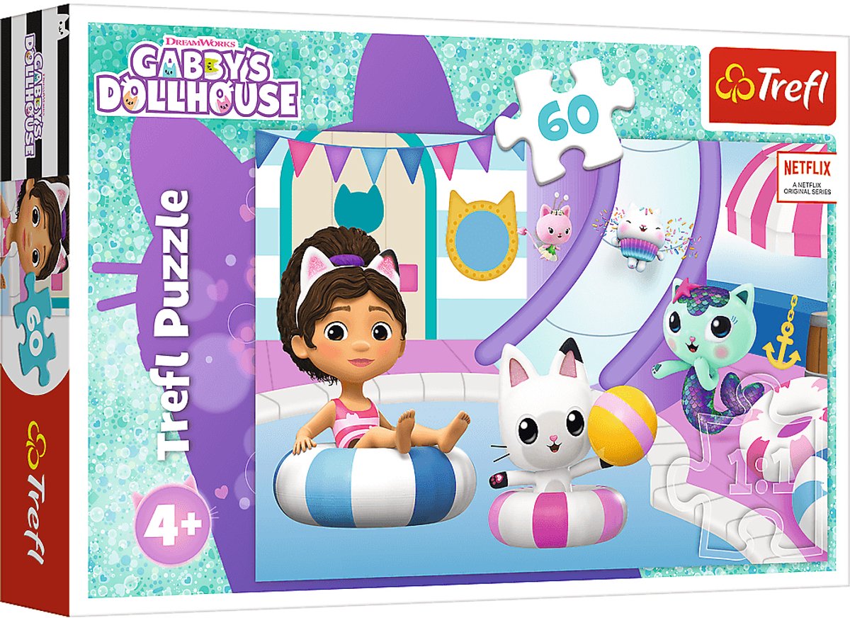 Trefl - Puzzle 60 Teile. - Gabby am Pool - Welt der künstlichen Baumwolle
