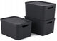 Rotho Jive Aufbewahrungsboxen 3er Set Aufbewahrungsboxen 16 l mit Deckel, Kunststoff (PP Recycling), Schwarz Anthrazit, 3x16 (35 x 25 x 20 cm)