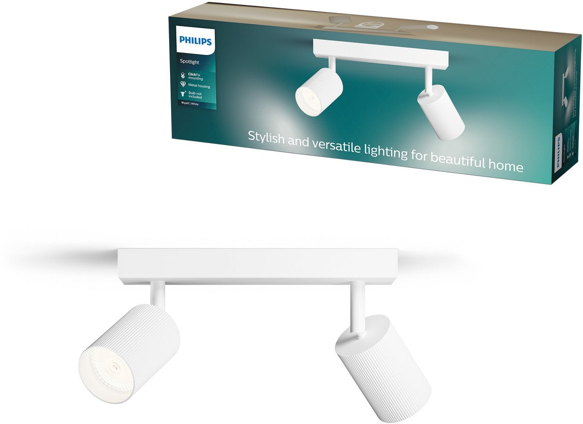 Philips Wyatt Aufbaustrahler – LED-GU10-Fassung – ausrichtbar – 2 Lichtpunkte – Clickfix – Weiß