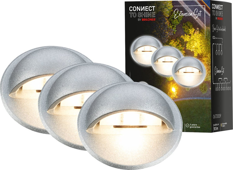 Briloner connect to Shine – LED-Bodenstrahler für den Außenbereich – 3er-Set – Gartenbeleuchtung-Erweiterungsset – warmweißes Licht – IP65 – ø3,5 x 3,6 cm