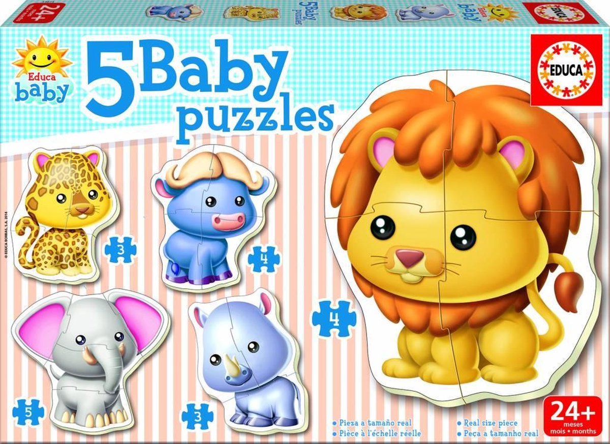 Educa - 5 Puzzles Baby - Tiere - 3 bis 5 Teile