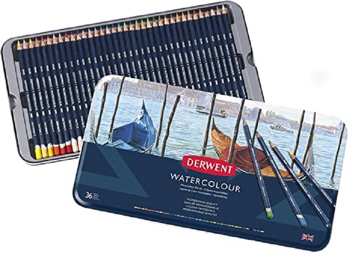 Derwent Aquarellstifte in einer Dose – Set mit 36 Aquarellstiften – sortiert