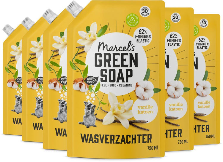 Marcel's Green Soap Weichspüler-Nachfüllung – Vanille-Baumwolle – 6 x 750 ml – 180 Wäschen