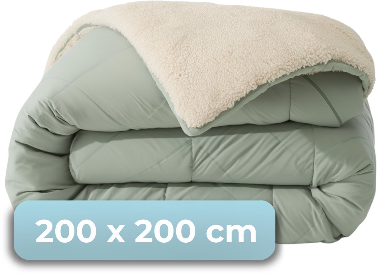 Stille. Living Hush Living – waschbare Bettdecke, zweifarbiges Design, salbeigrüner Teddy – 200 x 200 cm – 300 g/m² – inklusive passender Kissenbezüge
