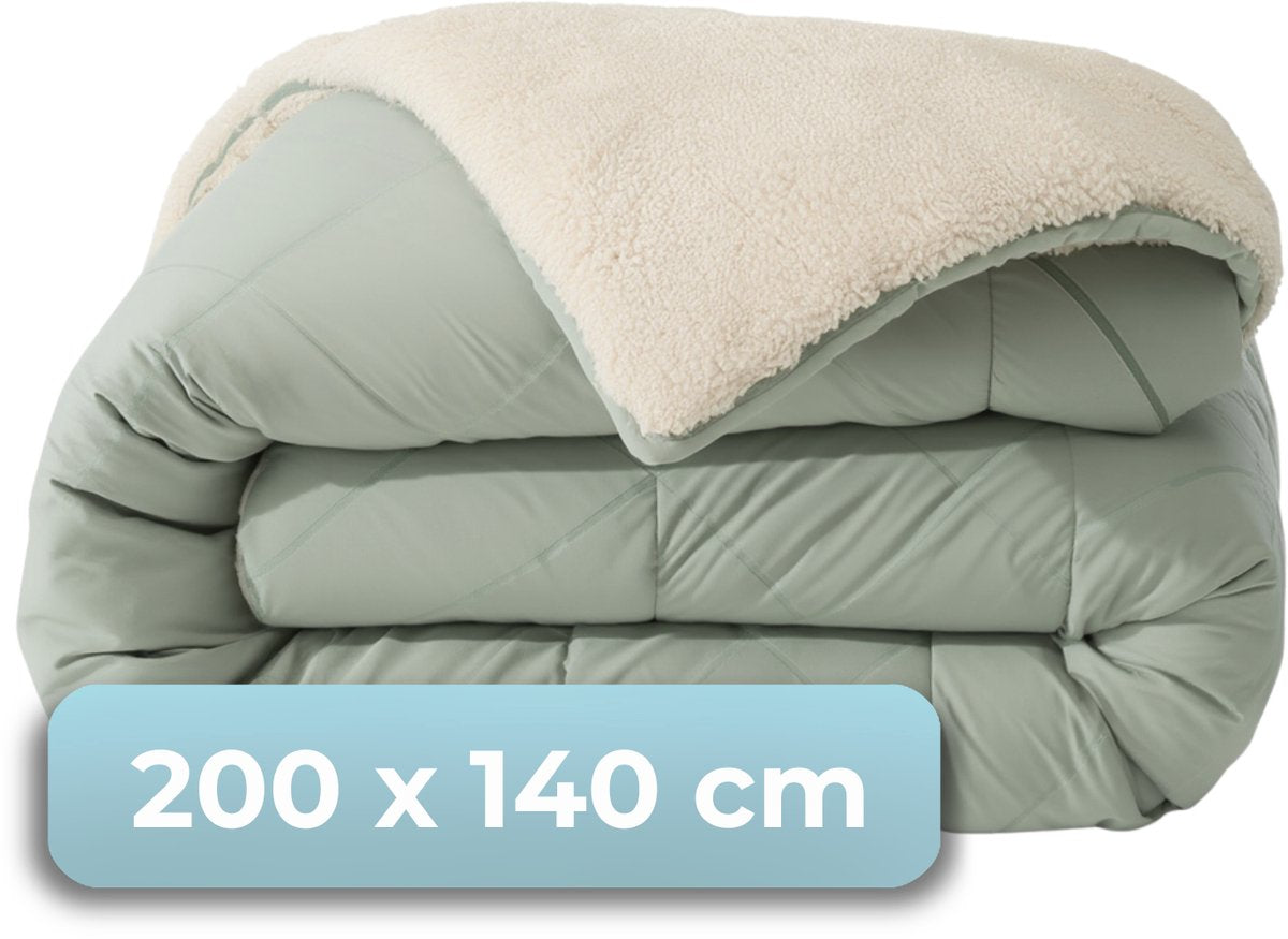 Stille. Living Hush Living – waschbare Bettdecke, zweifarbiges Design, salbeigrüner Teddy – 140 x 200 cm – 300 g/m² – inklusive passendem Kissenbezug