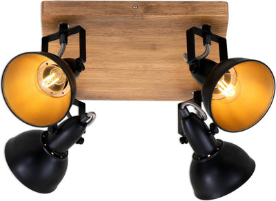 Briloner wood style - ceiling lamp - spotlights rotatable - 4-light E14 - material: wood and metal - color: black and gold