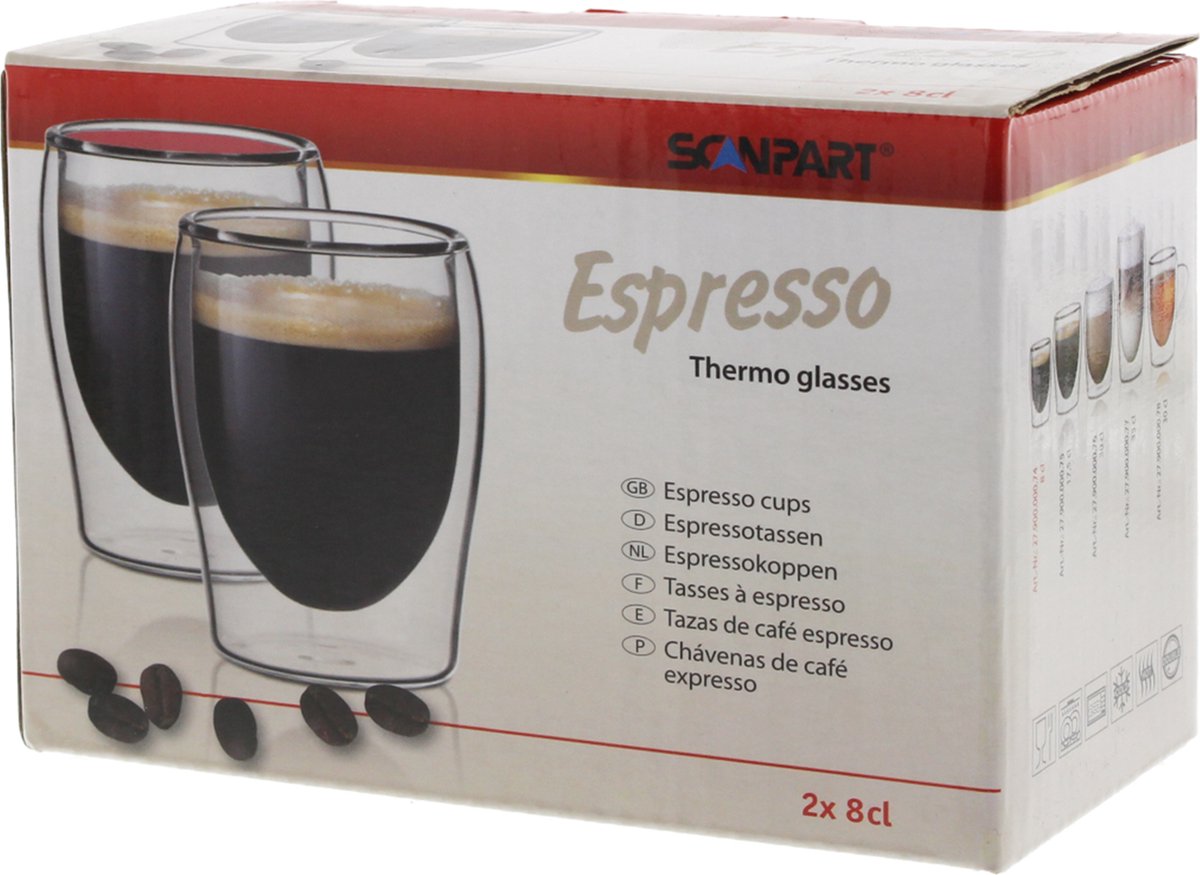 Scanpart doppelwandige Kaffeegläser 80 ml – Espresso – doppelwandiges Espressoglas – 2 Stück