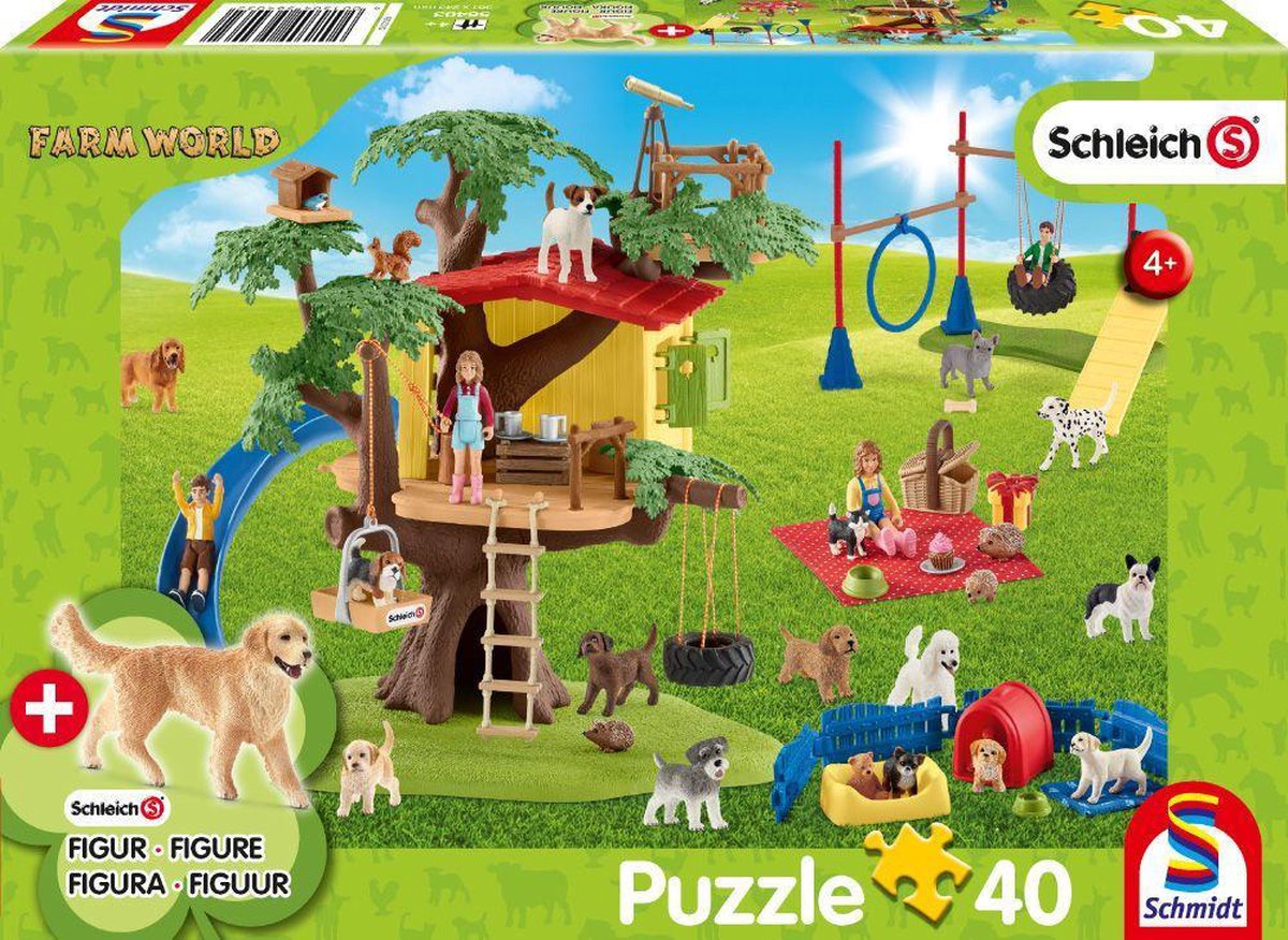Schmidt - Puzzle - Farm World Happy Dogs - Schleich - 40 Teile + Originalfigur - Kinder - ab 4 Jahren