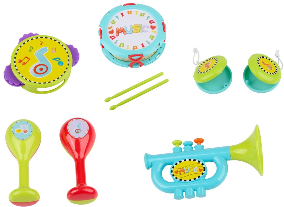 Let's Play Let's Play Musikinstrumenten-Set – 9-teilig – Musikspielzeug für Kinder – Trommel und Maracas – ab 3 Jahren
