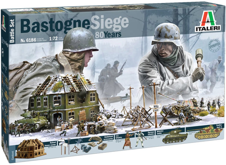 Italeri Modellbausatz Diorama – 6186 Bastogne Belagerung 80 Jahre – Diorama – Kampfset aus Kunststoff – 1:72 – Modellbau