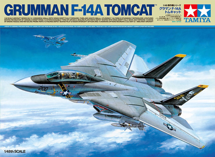 Tamiya Modellbausatz Militärfahrzeuge – 61114 Grumman F-14A Tomcat Kunststoff – 1:48 – Modellbau