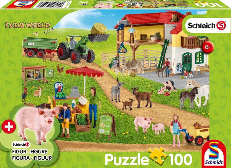 Schmidt - Puzzle - Bauernhofwelt Bauernhof und Hofladen - Schleich - 100 Teile + Originalfigur - Kinder - ab 6 Jahren
