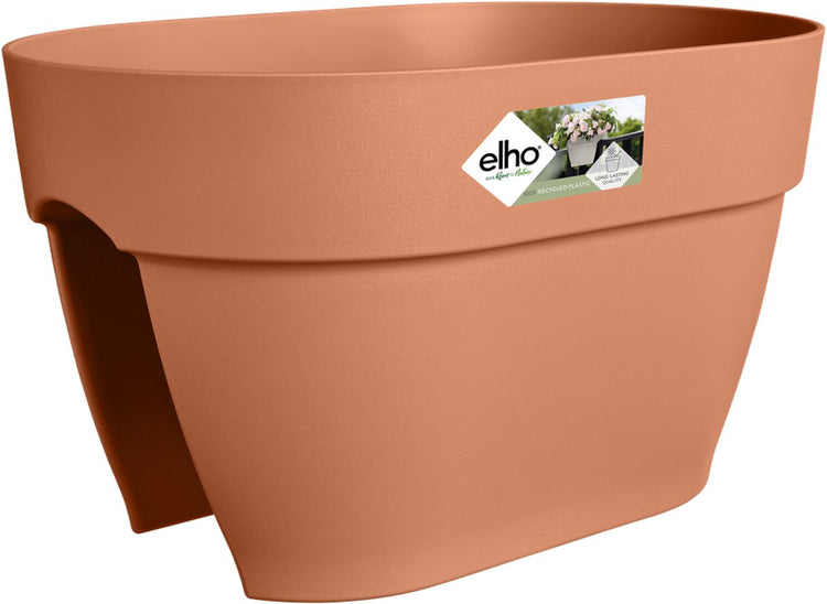 Elho Vibia Campana Blumenbrücke 40 – Pflanzgefäß für Balkongeländer – 100 % recycelter Kunststoff – ø 39,0 x H 22,0 cm – Terra